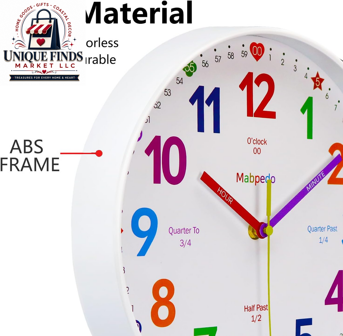 10-Inch Silent Analog Classroom Clock for Kids - Battery Operated Wall Clock for Educational and Home Decor Use, White