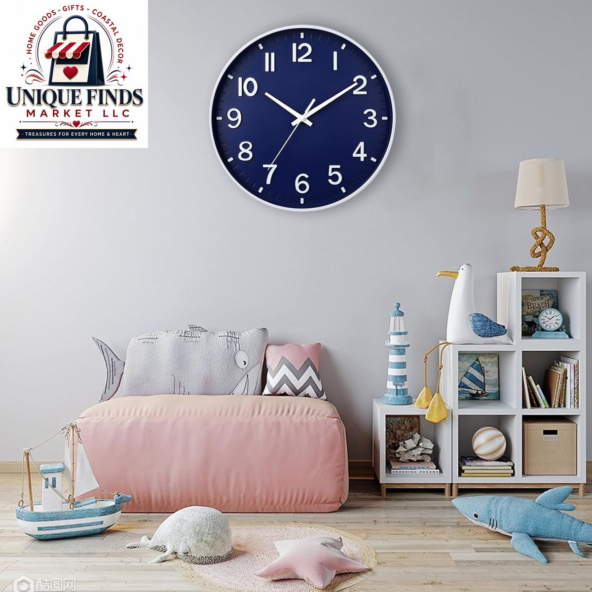 HZDHCLH 12-Inch Navy Modern Wall Clock - Battery Operated, Silent, Non-Ticking