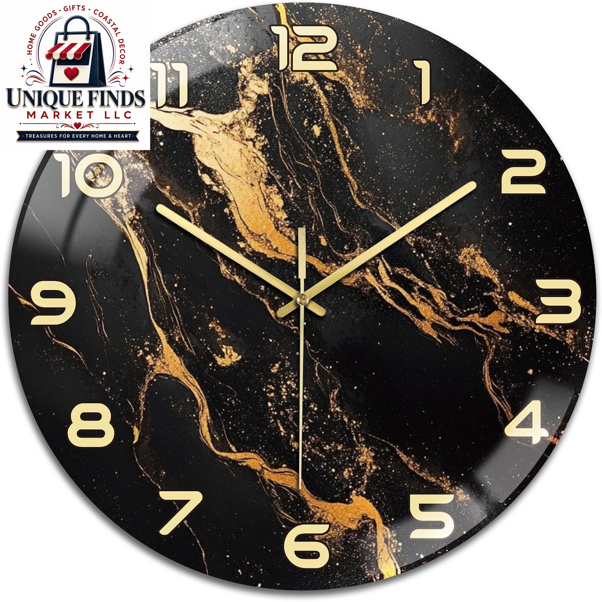 Peacoblue 12" Round Battery-Operated Marble Pattern Wall Clock