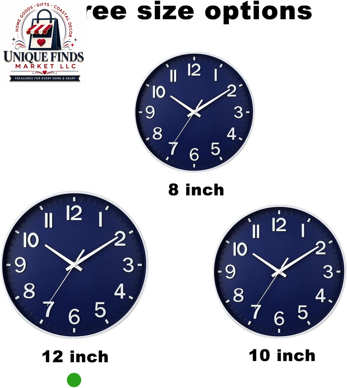 HZDHCLH 12-Inch Navy Modern Wall Clock - Battery Operated, Silent, Non-Ticking