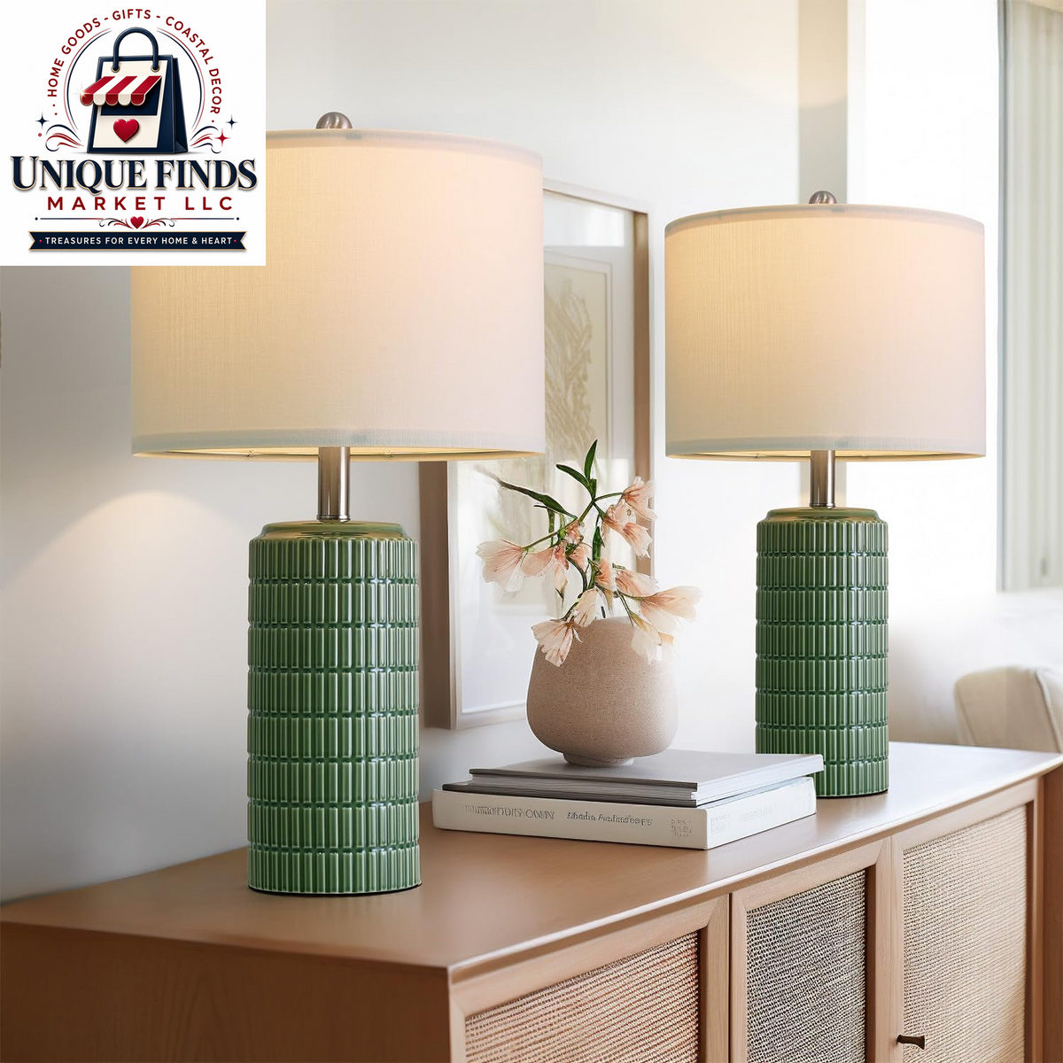 Pokat 23" Blue Ceramic Table Lamps - Set of 2, Traditional Farmhouse Bedside and Living Room Nightstand Lamps