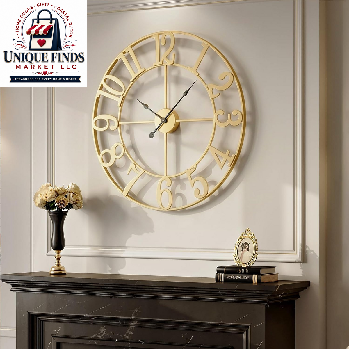 Cuspin 24-Inch Gold Metal Wall Clock for Elegant Living Room Decor