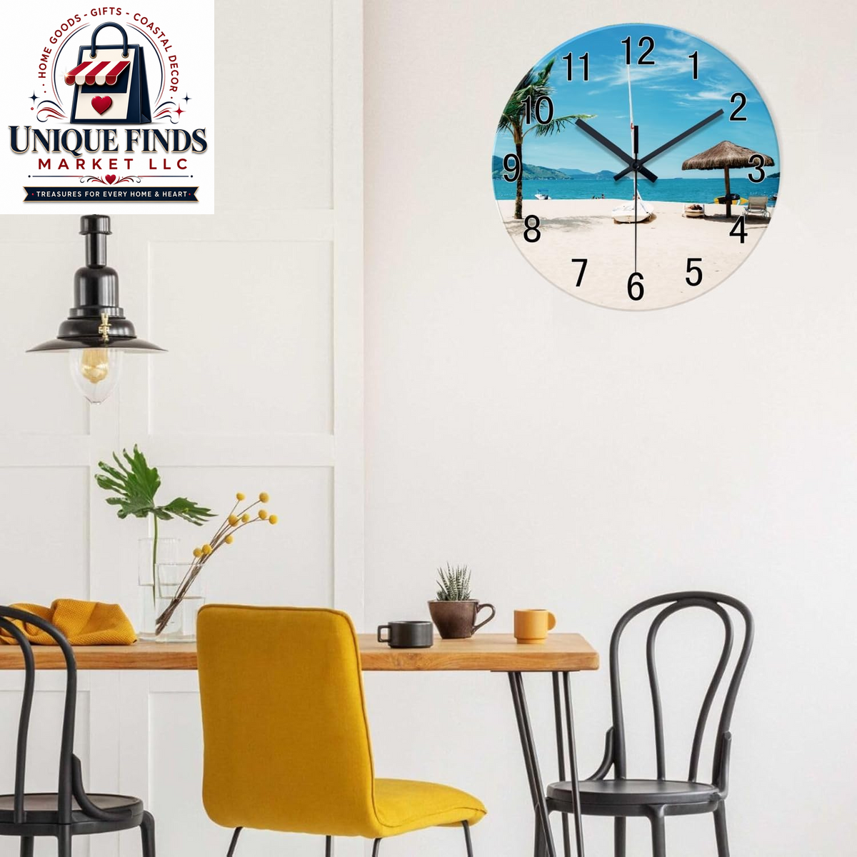XFM Blue 12-Inch Silent Non-Ticking Beach Wall Clock