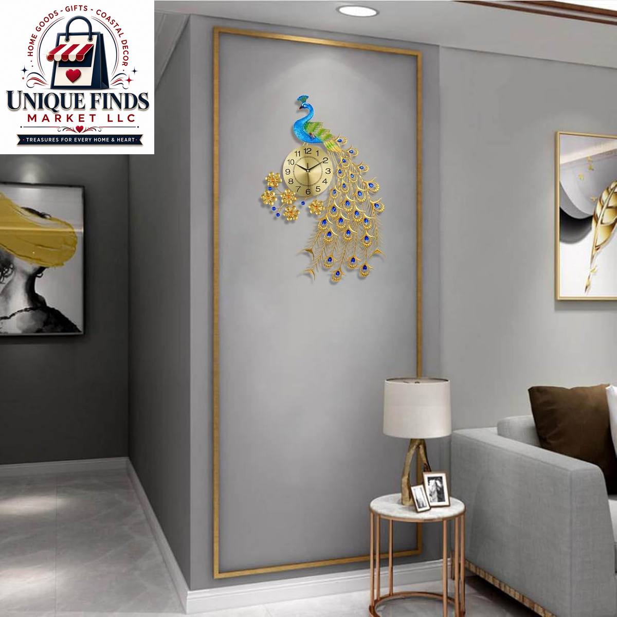 Large 31.5-Inch Metal Peacock Wall Clock - Silent Non-Ticking Digital Design for Living Room Decor in Gold
