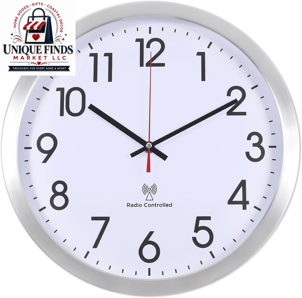 12-Inch Silent White Wall Clock with Integrated Temperature Display