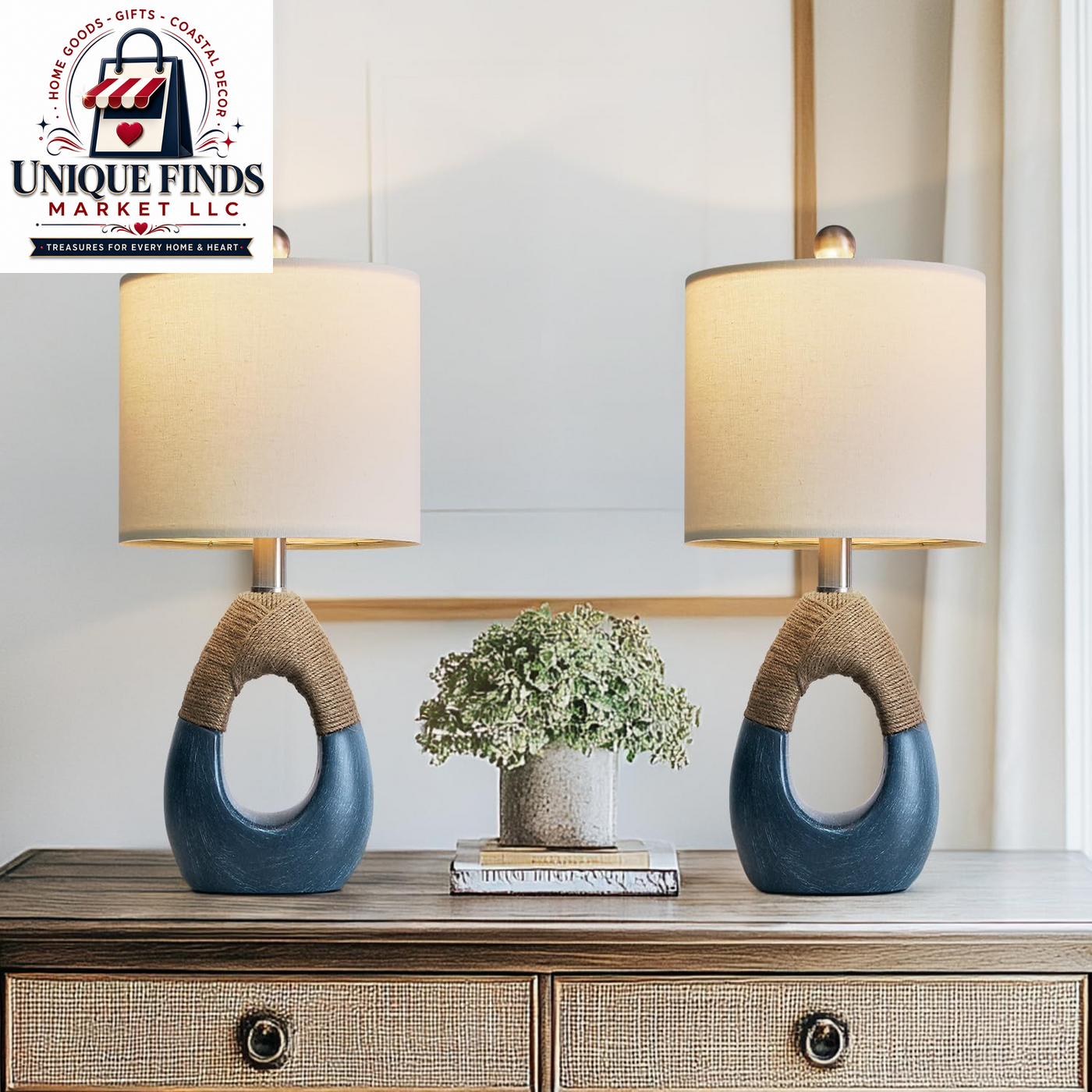 19 Inch Boho Table Lamps Set of 2 Blue Bedroom Living Room End Table Lamps