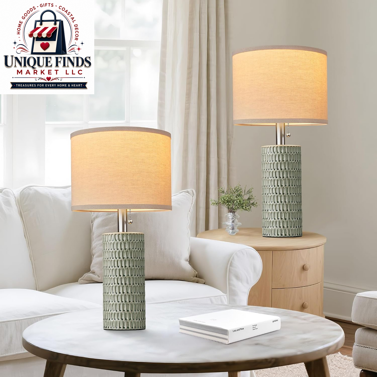 Reaketon Modern 20.5” Ceramic Table Lamps - Set of 2 in Green for Bedroom Decor