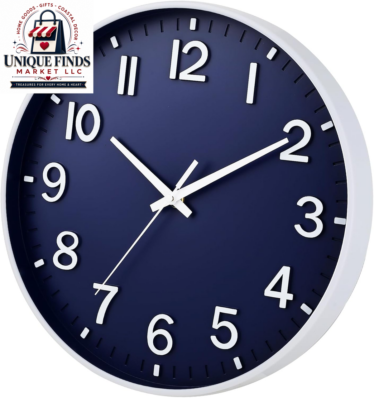 HZDHCLH 12-Inch Navy Modern Wall Clock - Battery Operated, Silent, Non-Ticking