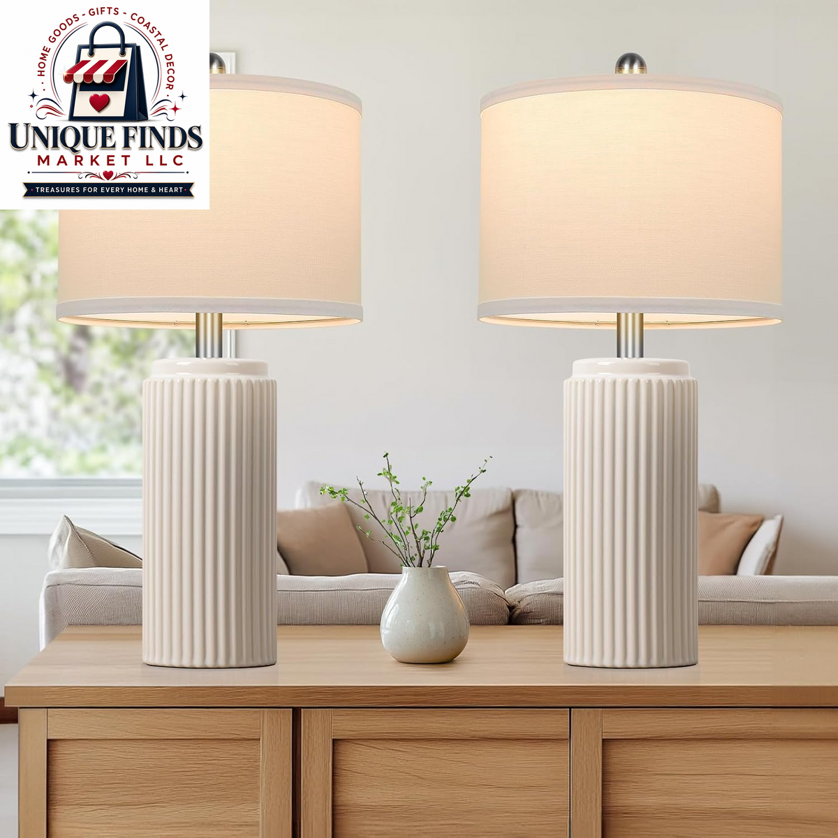 Set of 2 Modern 23.5’’ Orange Ceramic Table Lamps with White Shades for Bedroom and Living Room, Retro Farmhouse Design for Home Office and Dorm End Tables