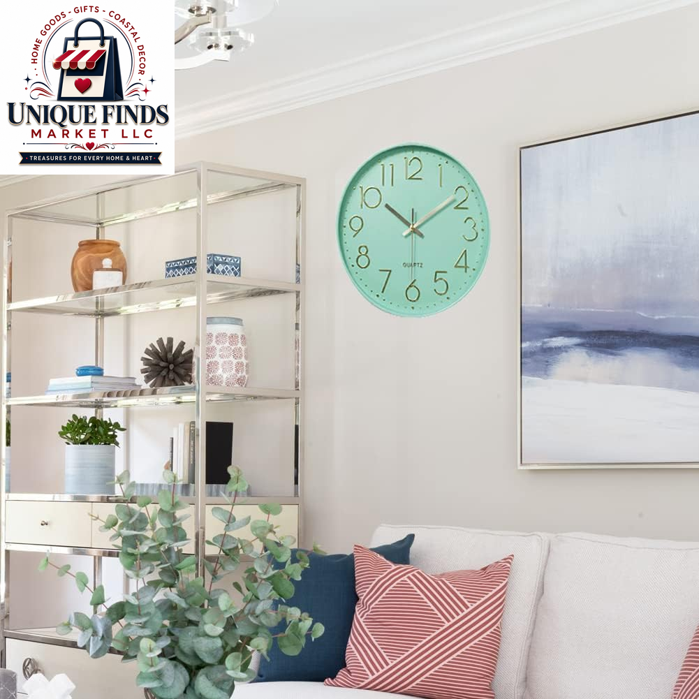 12-Inch Silent Quartz Wall Clock - Non-Ticking Battery Operated Round Clock for Home, Kitchen, Office, School, and Living Room Decor (Mint Green)