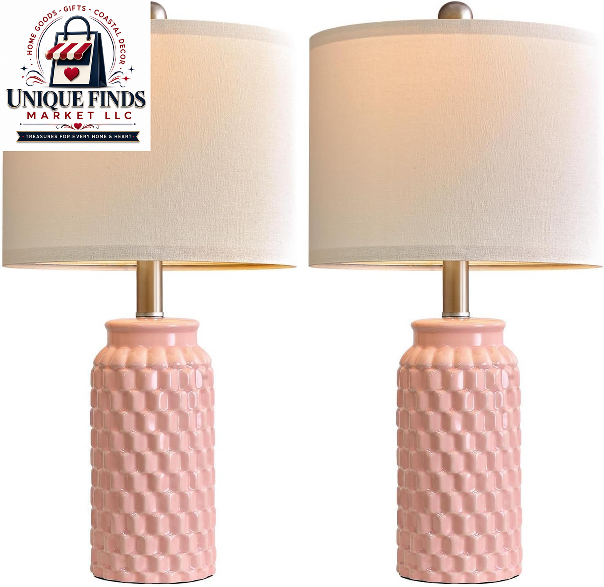 Set of 2 Pink Ceramic Nightstand Lamps, 20.5 Inches