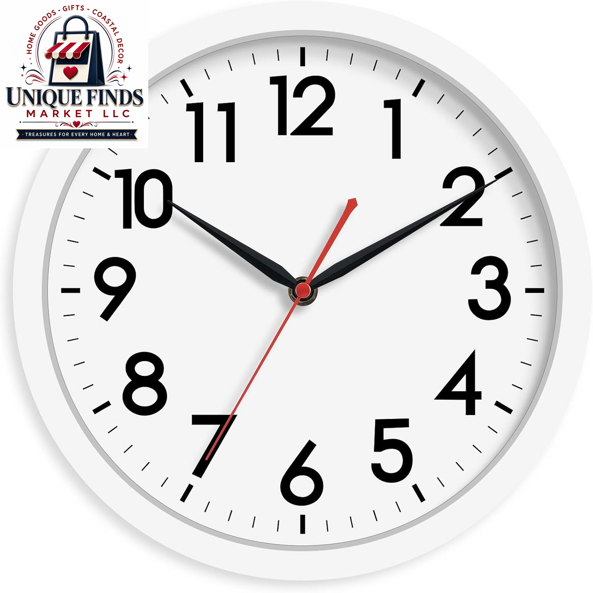 AKCISOT 12-Inch Silent Battery-Operated Analog Wall Clock in Silver