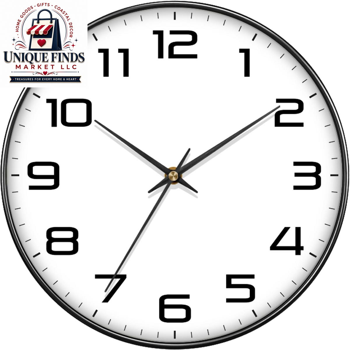 Contemporary 12-Inch Battery-Operated Silent Quartz Wall Clock with Large Easy-to-Read Numbers and Tempered Glass for Home and Office Decor