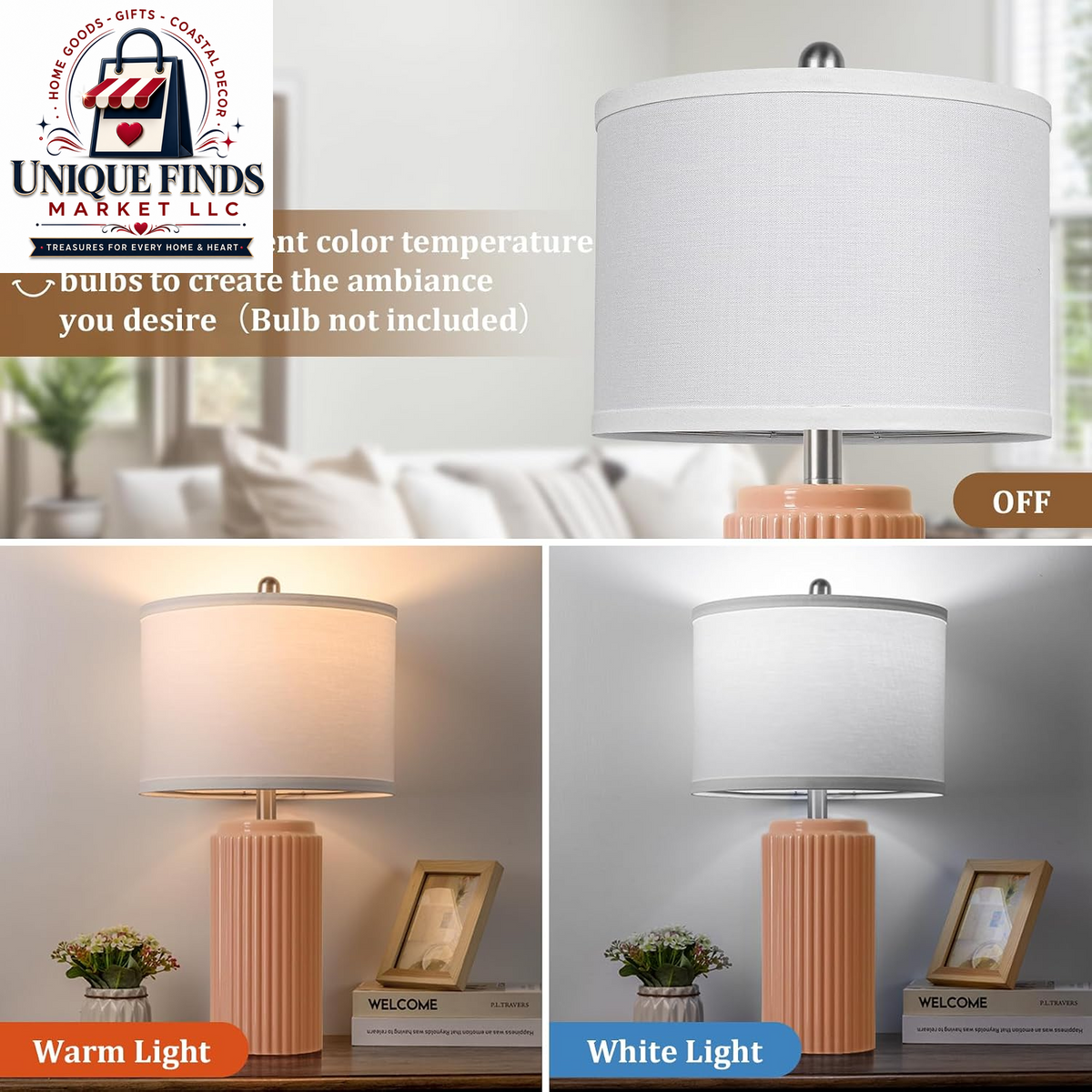 Set of 2 Modern 23.5’’ Orange Ceramic Table Lamps with White Shades for Bedroom and Living Room, Retro Farmhouse Design for Home Office and Dorm End Tables