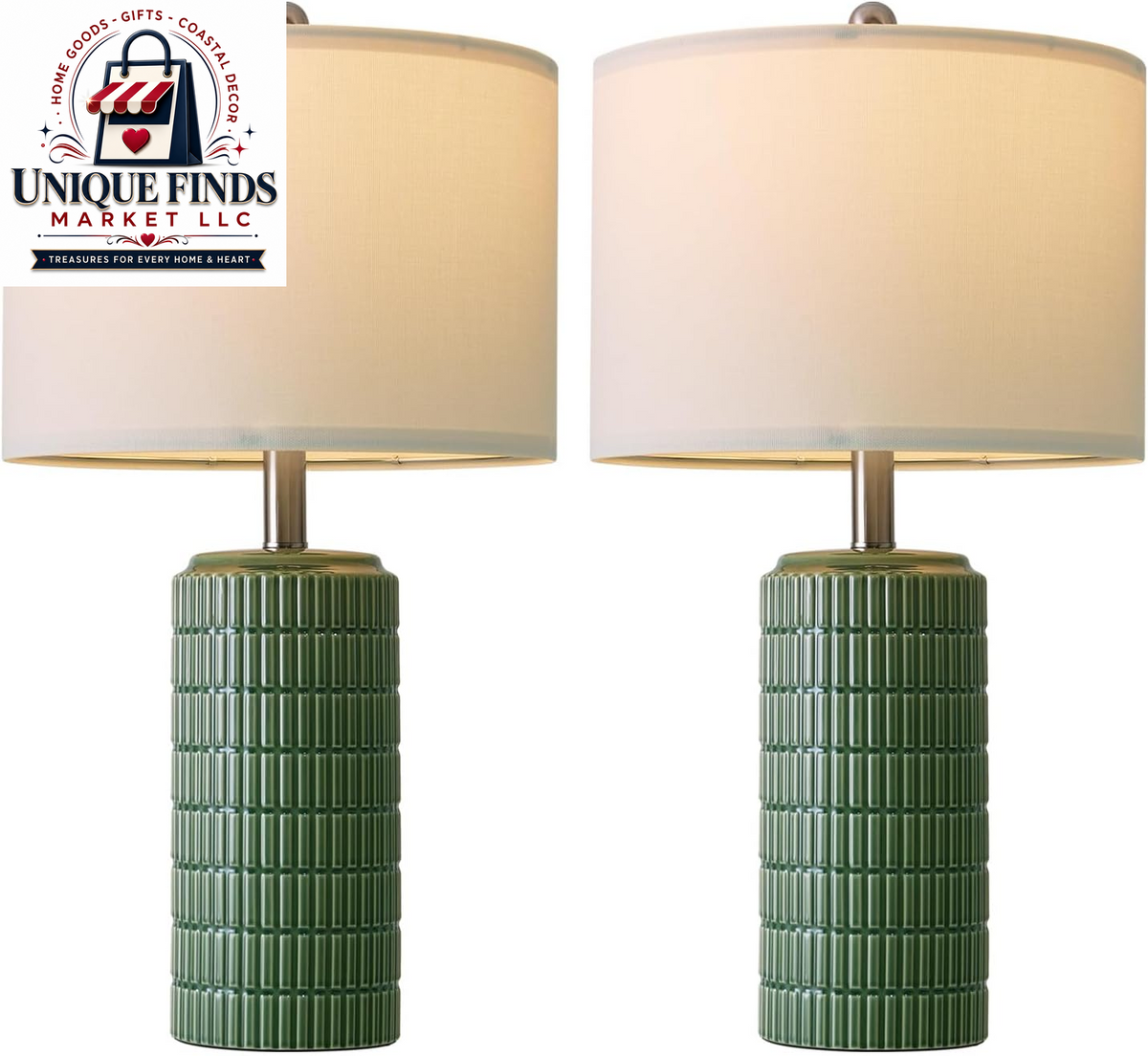 Pokat Set of 2 Modern 24" Ceramic Table Lamps in Green for Bedroom and Living Room Decor