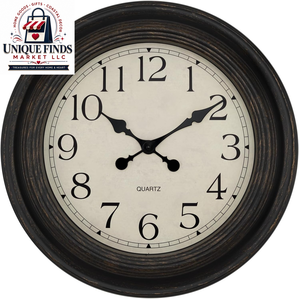 Foxtop 12-Inch Retro Silent Wall Clock - Battery Operated Bronze Finish