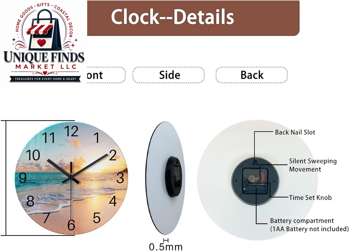 Battery-Operated 12-Inch Blue Beach Wall Clock