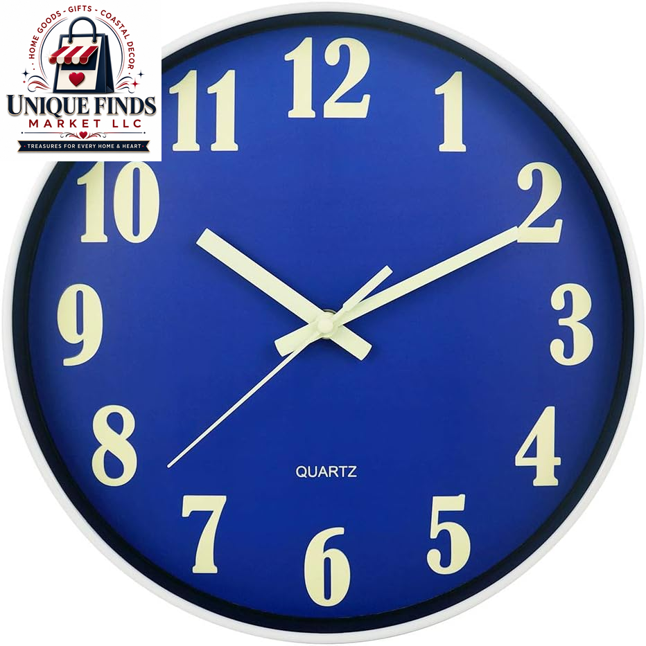 Jofomp 12-Inch Glow in the Dark Silent Wall Clock - Battery Operated Modern Decor for Living Room, Kitchen, and Bedroom