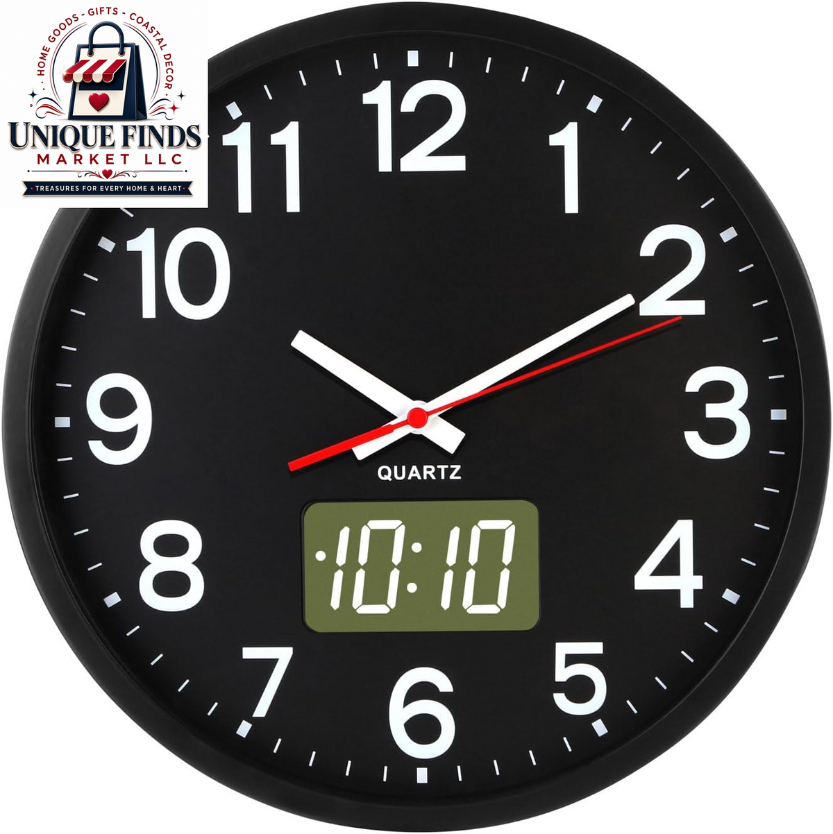 12-Inch Silent Non-Ticking Quartz Wall Clock with Night LED Display - Battery Operated Decorative Timepiece for Office, Kitchen, and Living Room