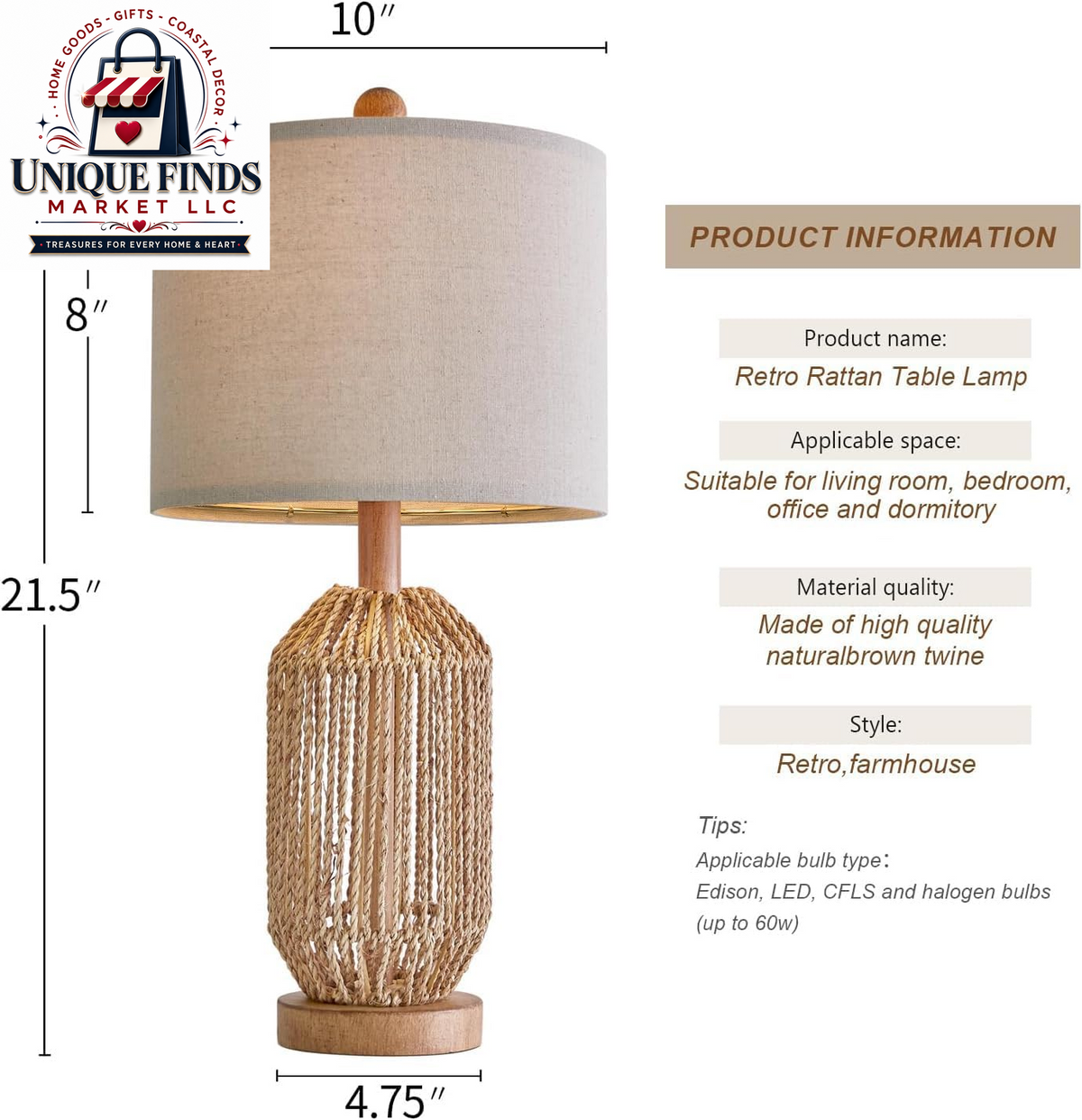 OYEARS 21" Bohemian Table Lamp Set of 2 for Living Room and Bedroom, Rattan Design for Nightstands and End Tables, Rustic Brown Farmhouse Decor