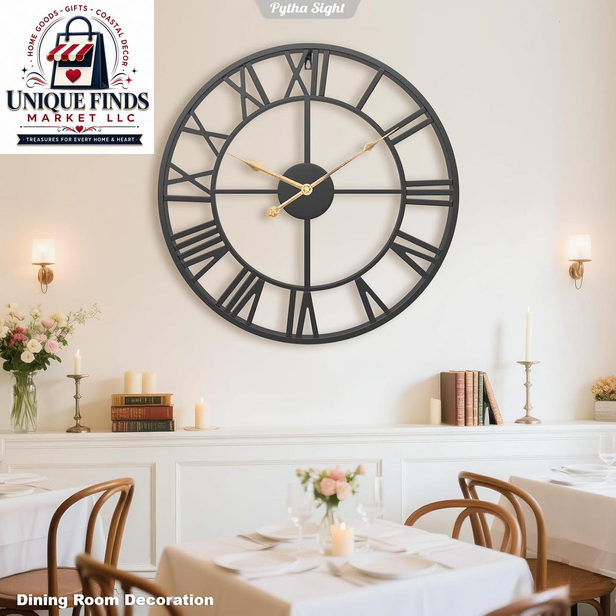 Pytha Sight 14-Inch Metal Wall Clock with Roman Numerals for Living Room Decor