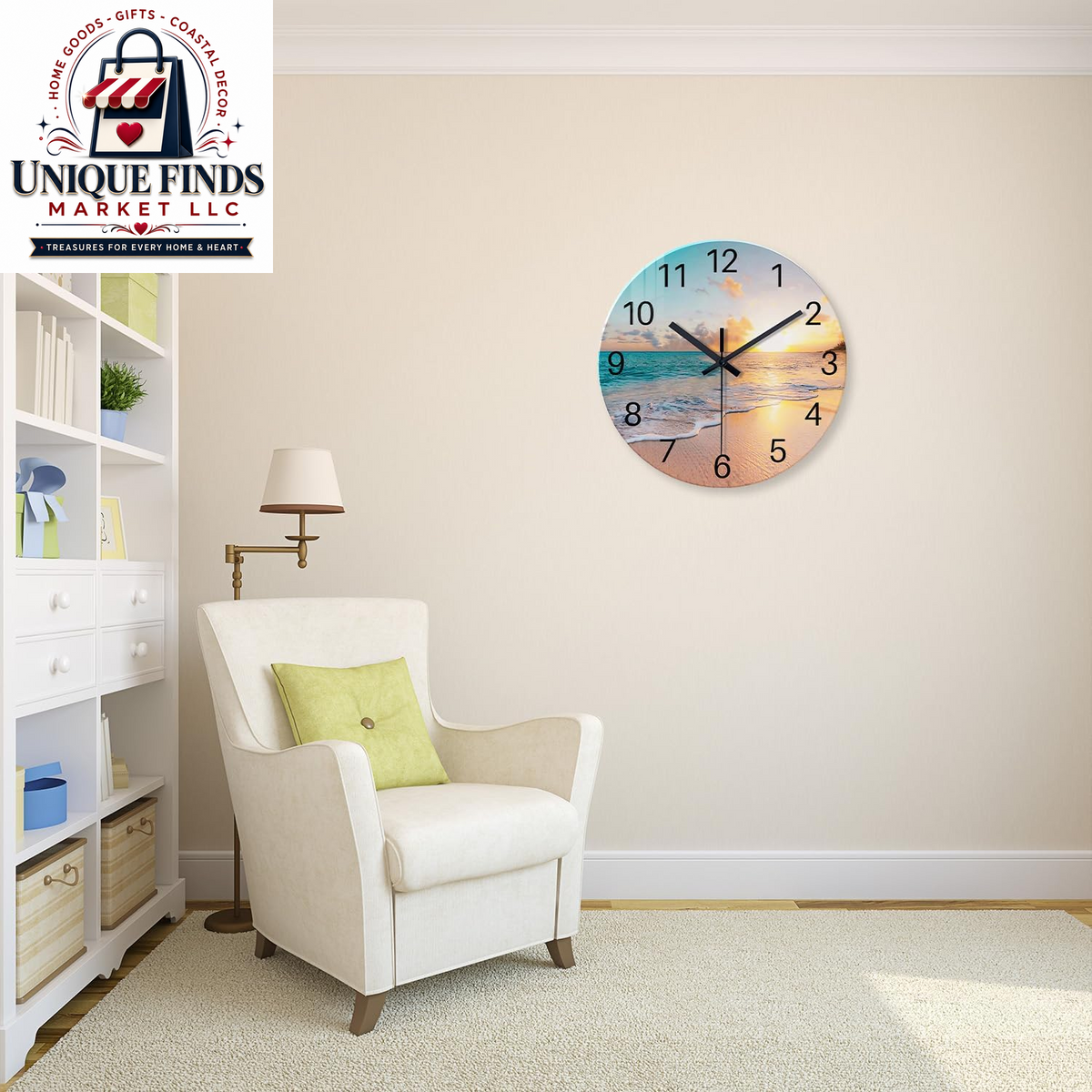 Battery-Operated 12-Inch Blue Beach Wall Clock