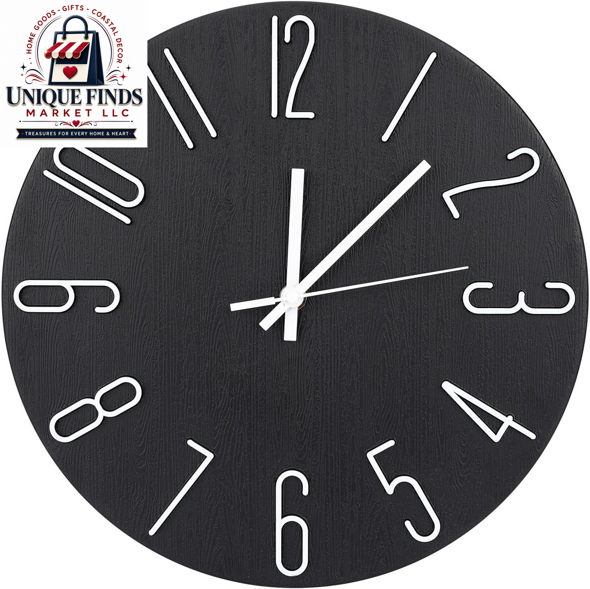 12-Inch Silent Non-Ticking Quartz Wall Clock with Imitation Wood Finish and 3D Figures - Modern Round Decor for Home, Hotel, Office, and School