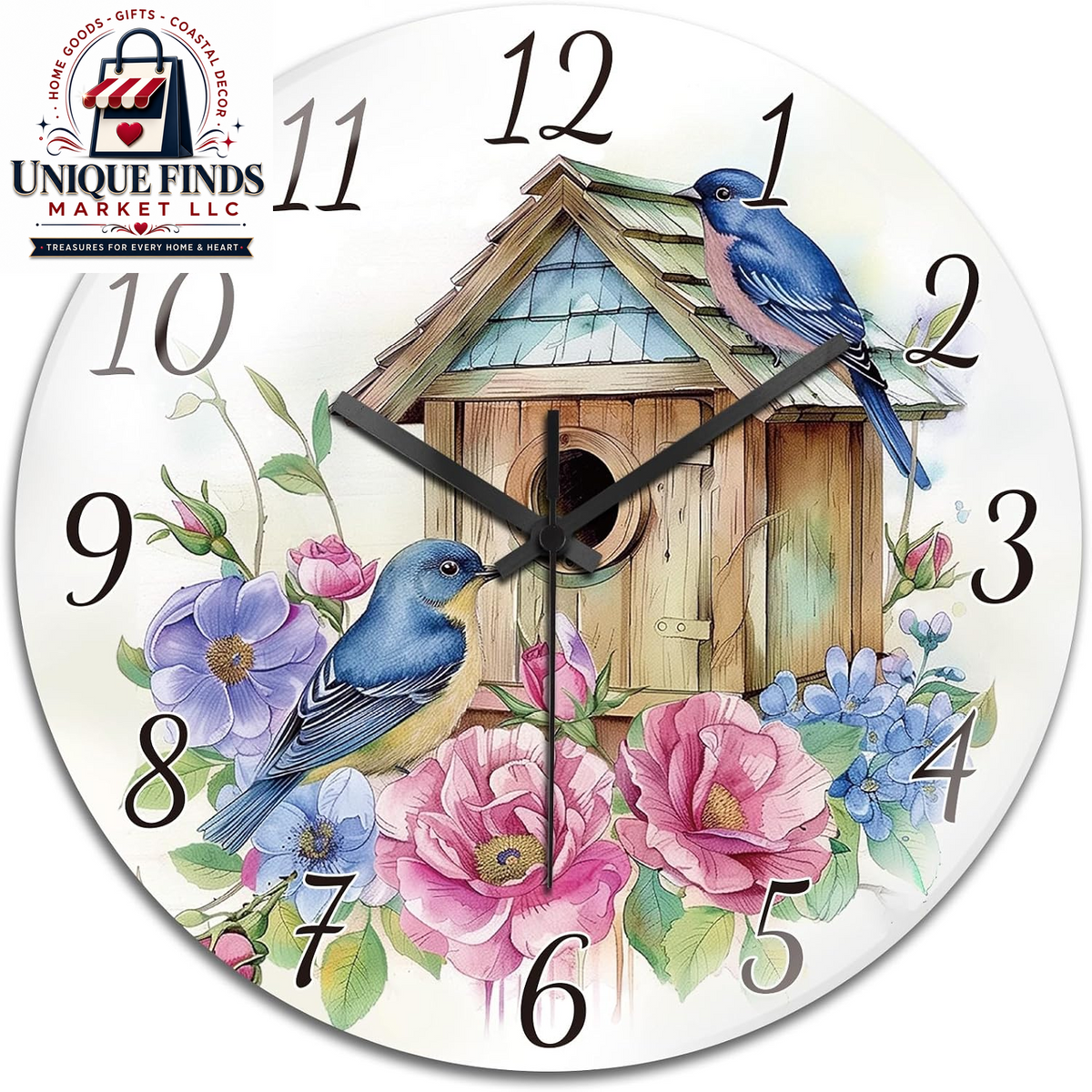 Peacoblue 12" Round Battery-Operated Marble Pattern Wall Clock