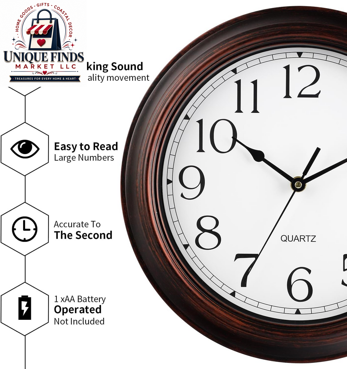 KECYET 12-Inch Battery-Operated Silent Wall Clock for Living Room