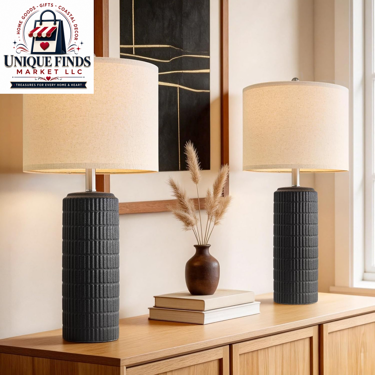 Pokat Set of 2 Modern 23" Orange Ceramic Table Lamps for Living Room and Bedroom Decor