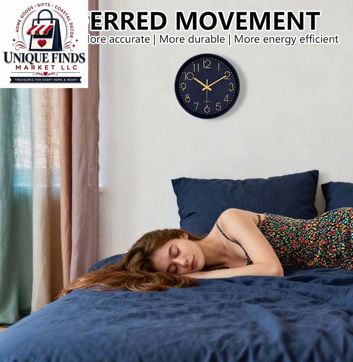 Contemporary 12-Inch Silent Wall Clock with Large Numerals, Battery Operated Non-Ticking Quartz Timepiece Featuring Tempered Glass for Living Room, Bedroom, Office, and Kitchen in Navy Blue