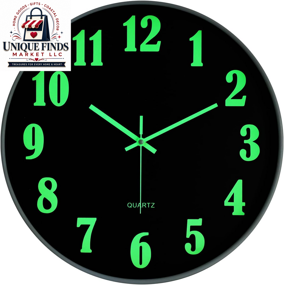 Jofomp 12-Inch Glow in the Dark Silent Wall Clock - Battery Operated Modern Decor for Living Room, Kitchen, and Bedroom