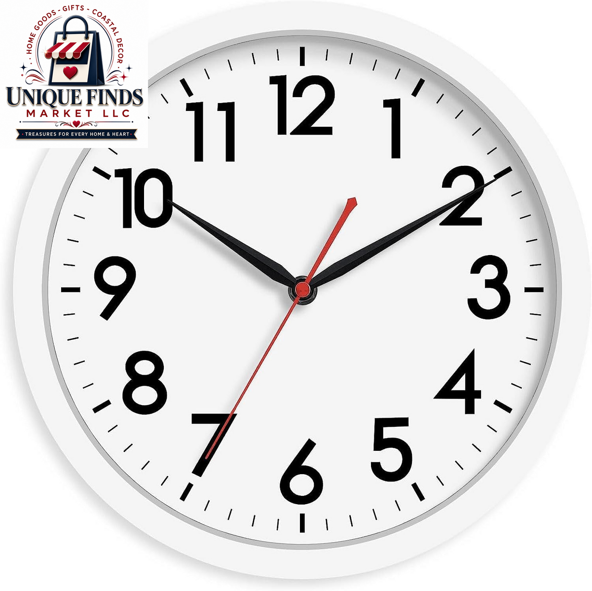 AKCISOT 12-Inch Silent Battery-Operated Analog Wall Clock in Silver