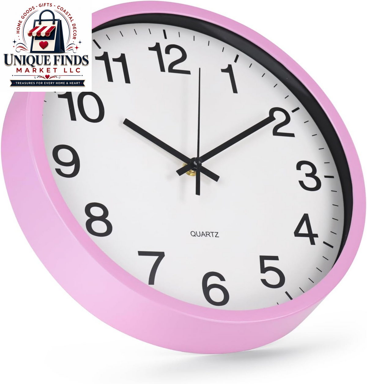 Silent Quartz Movement Wall Clock - Modern Round Plastic Design for Home, Office, School, Living Room, Bedroom, Kitchen (Pink, 12 Inch)