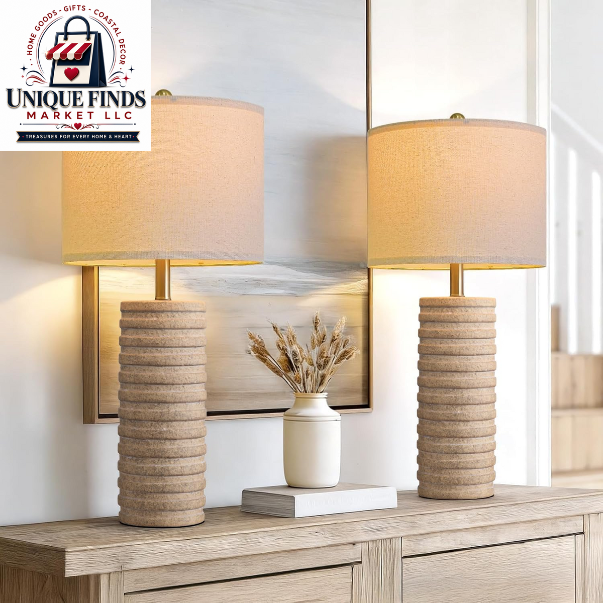Pokat Set of 2 Modern 23" Orange Ceramic Table Lamps for Living Room and Bedroom Decor