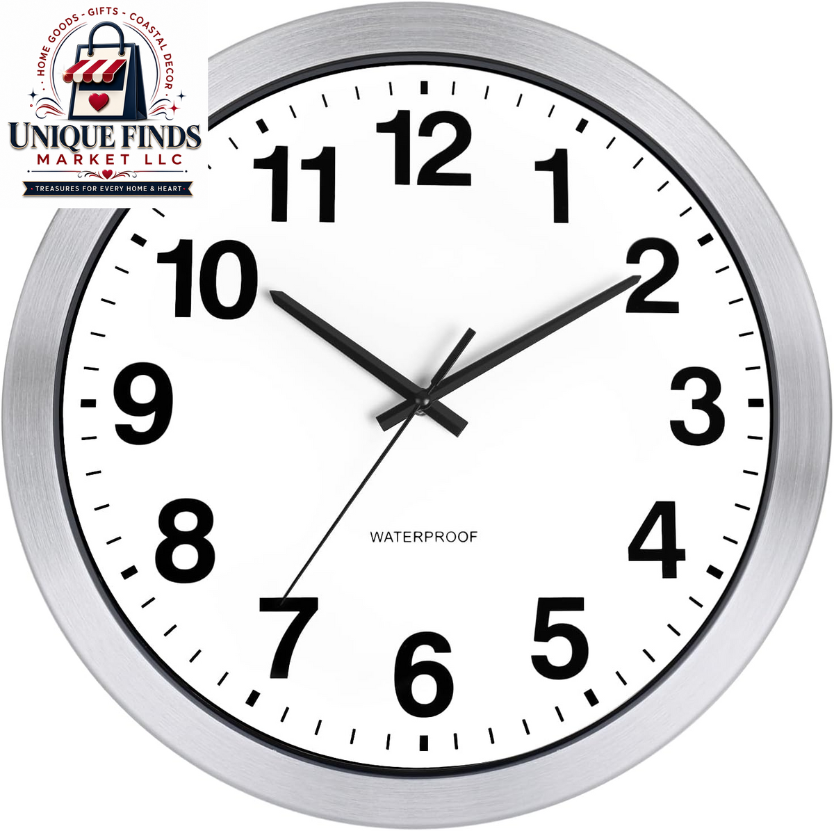Caysie 12-Inch Waterproof Sealed Indoor/Outdoor Clock in Silver