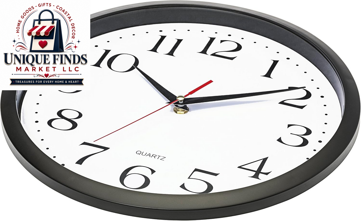 Bernhard Products 12-Inch Black Silent Wall Clock - Non-Ticking Quartz, Battery Operated, Easy to Read for Home, Office, Kitchen, Classroom, and School Use