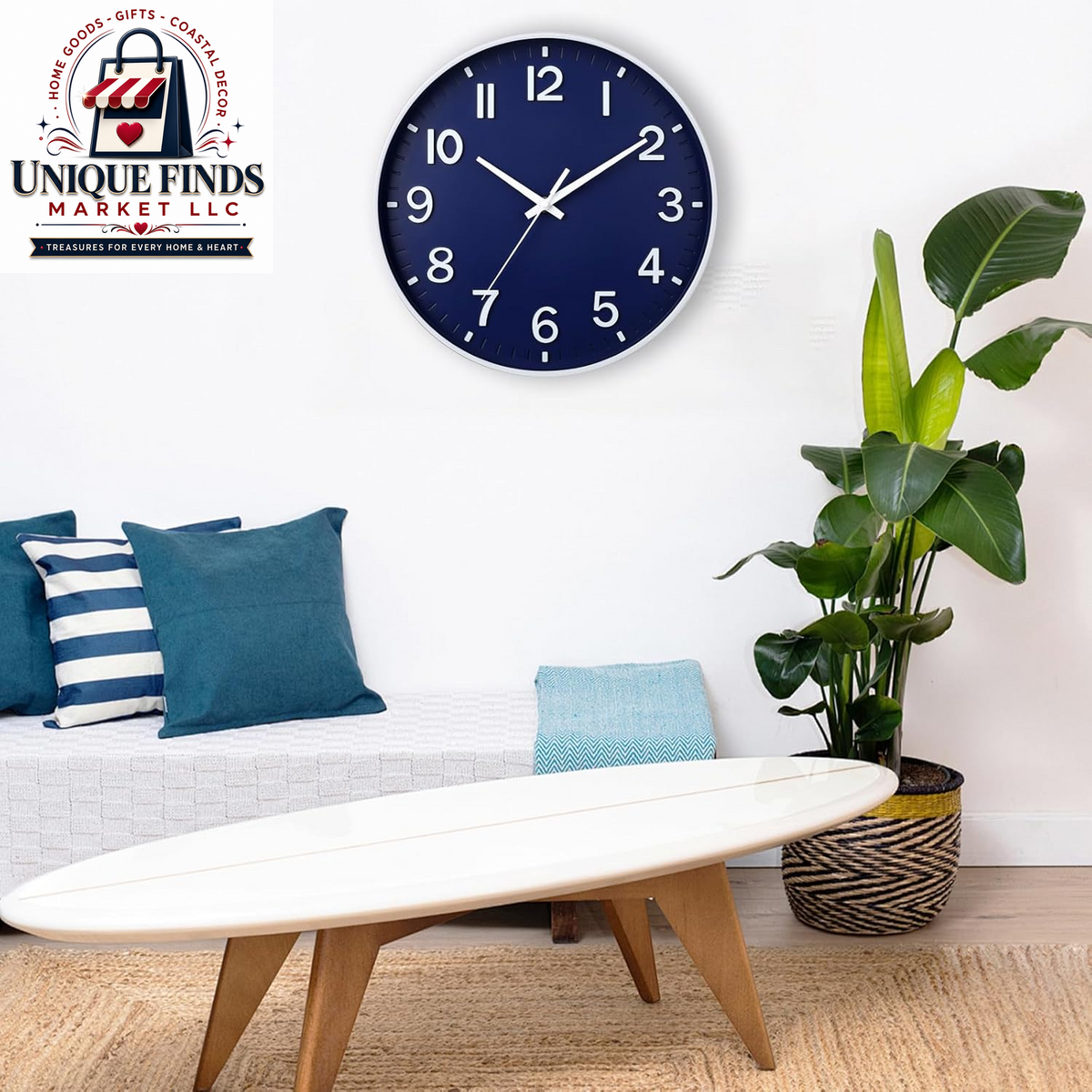 HZDHCLH 12-Inch Navy Modern Wall Clock - Battery Operated, Silent, Non-Ticking