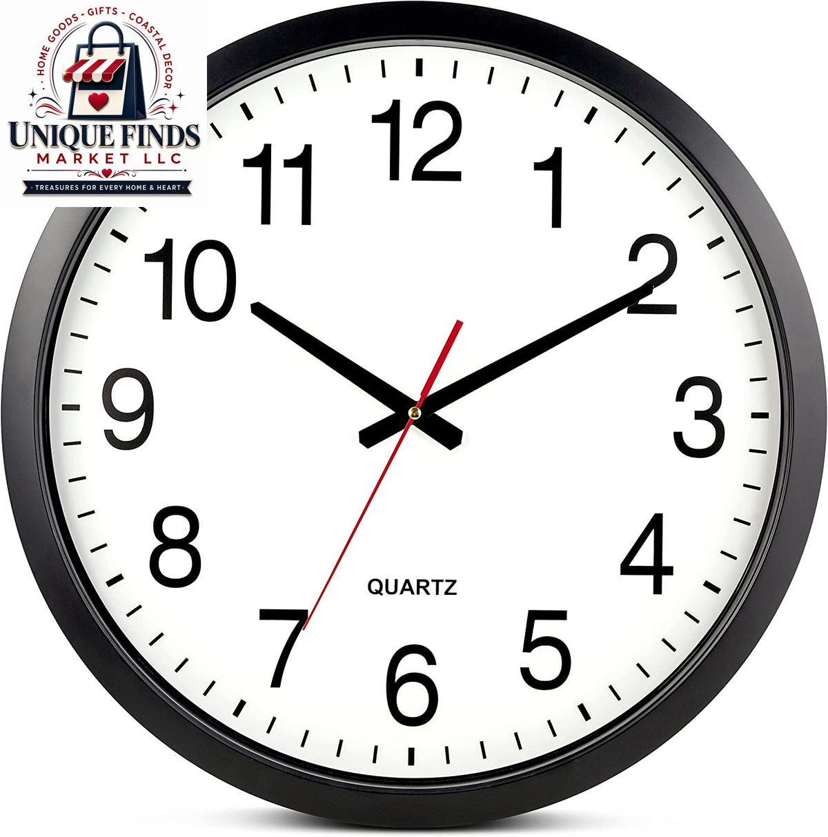 Bernhard Products 12-Inch Black Silent Wall Clock - Non-Ticking Quartz, Battery Operated, Easy to Read for Home, Office, Kitchen, Classroom, and School Use