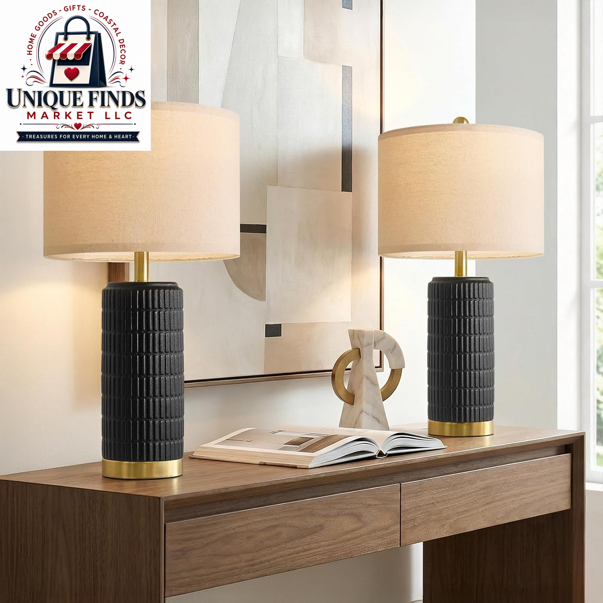 Pokat Set of 2 Ceramic Table Lamps, 21.5'' White, Ideal for Bedroom and Living Room