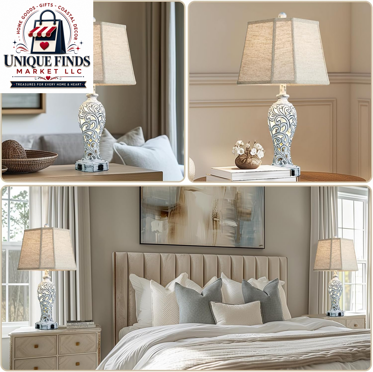 Set of 2 25-Inch Farmhouse Table Lamps for Living Room with USB C+A Ports