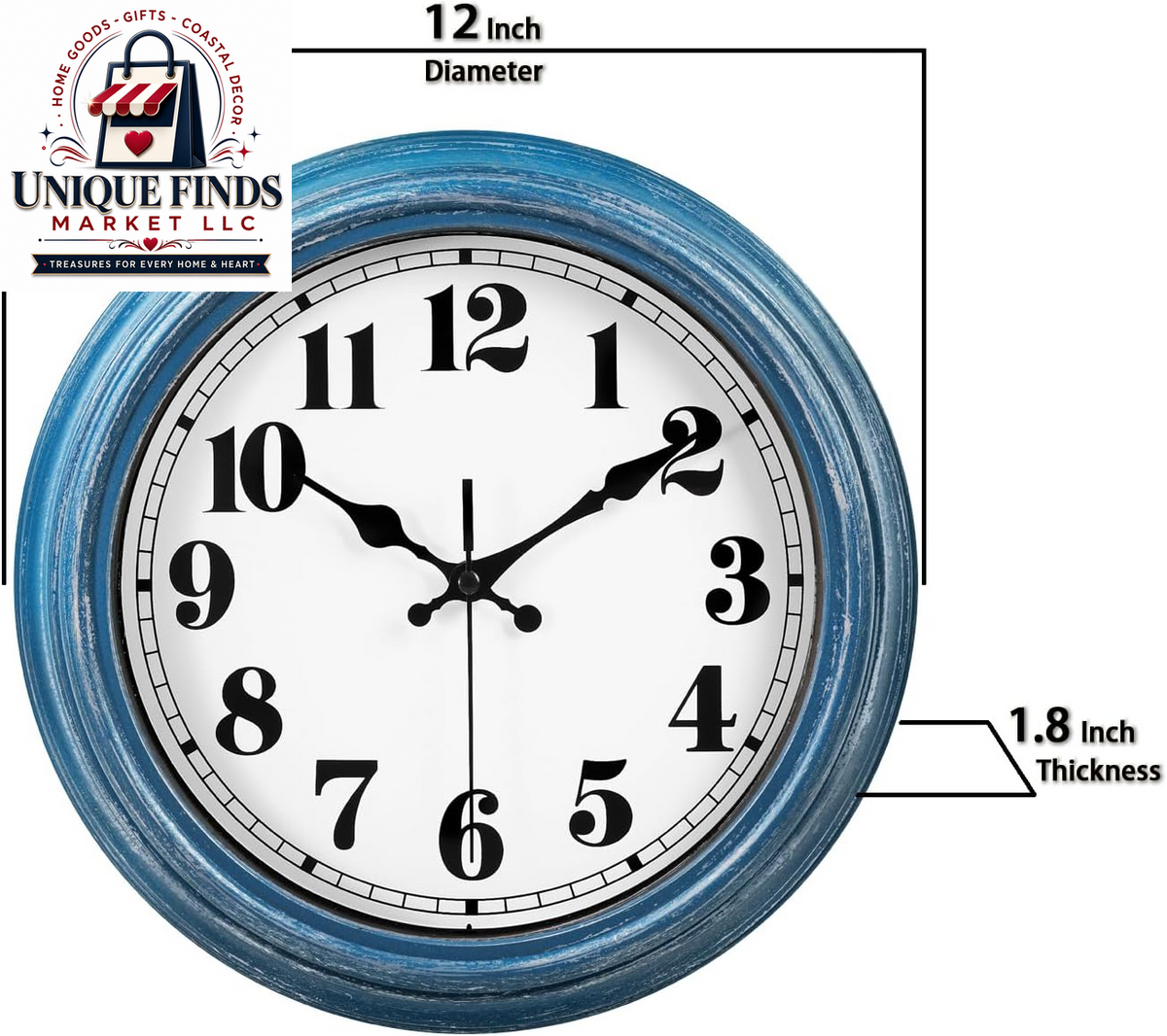 JENLYSTIME 12-Inch Blue Retro Wall Clock