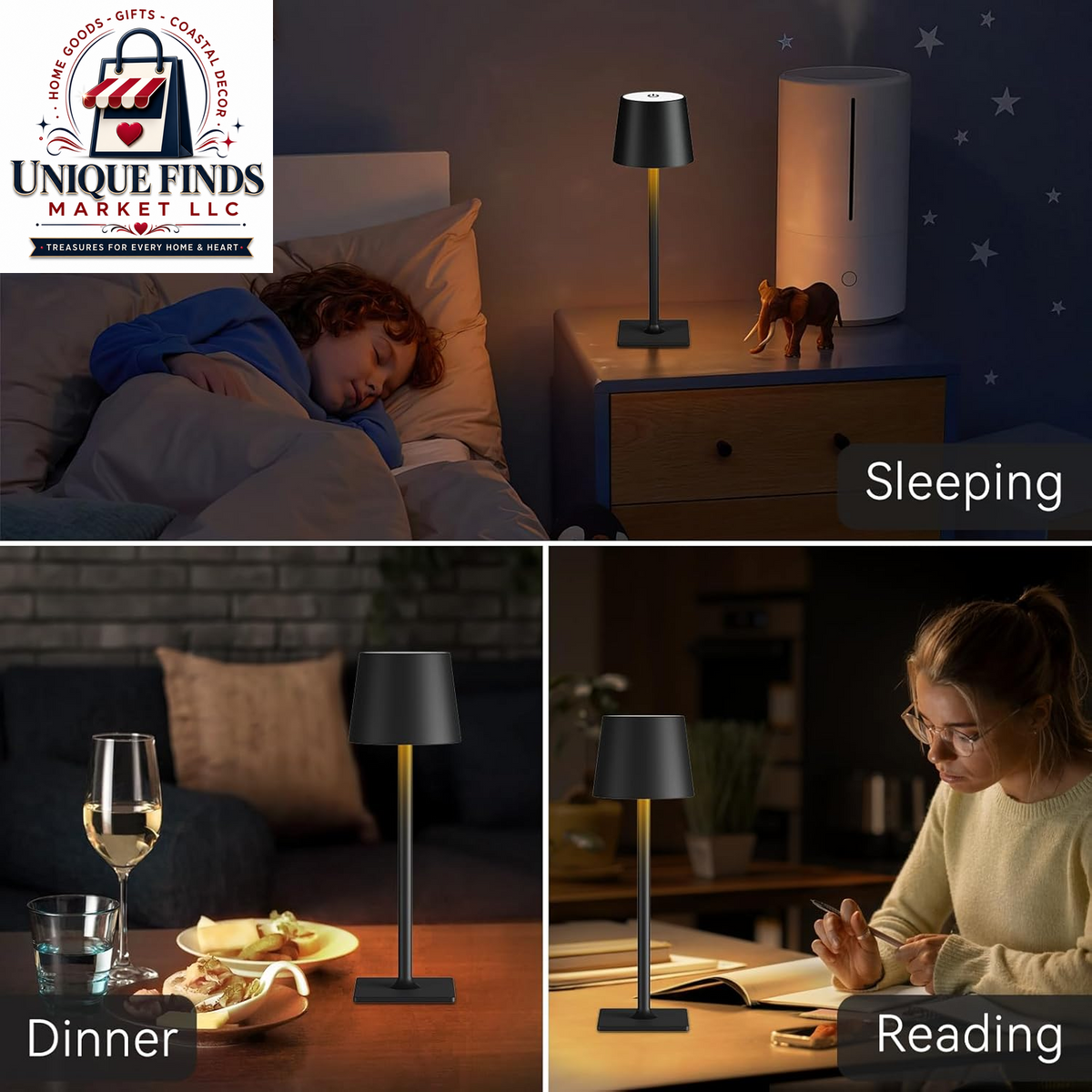 Yogaret Black Cordless Table Lamps with 6000mAh Rechargeable Battery - Set of 2