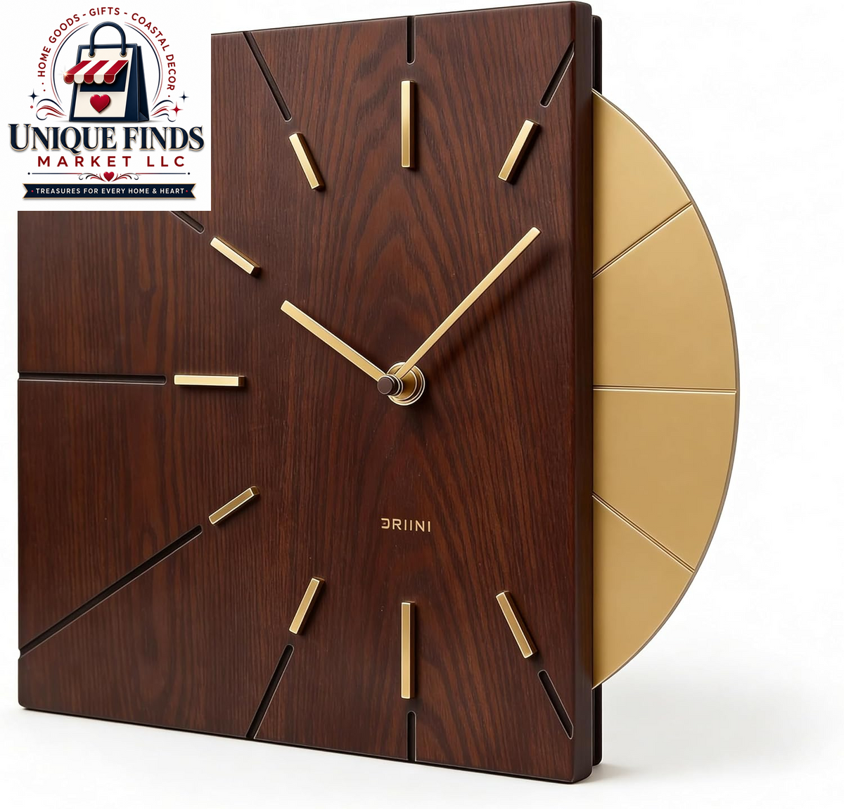 Driini White and Gold Mid-Century Modern Battery-Operated Wall Clock