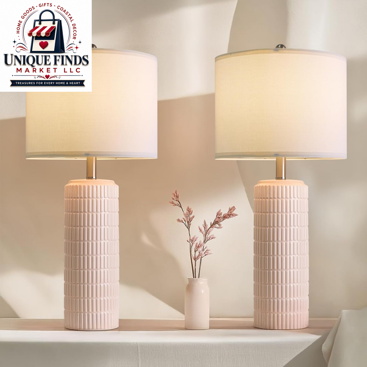 Pokat 23" Blue Ceramic Table Lamps - Set of 2, Traditional Farmhouse Bedside and Living Room Nightstand Lamps