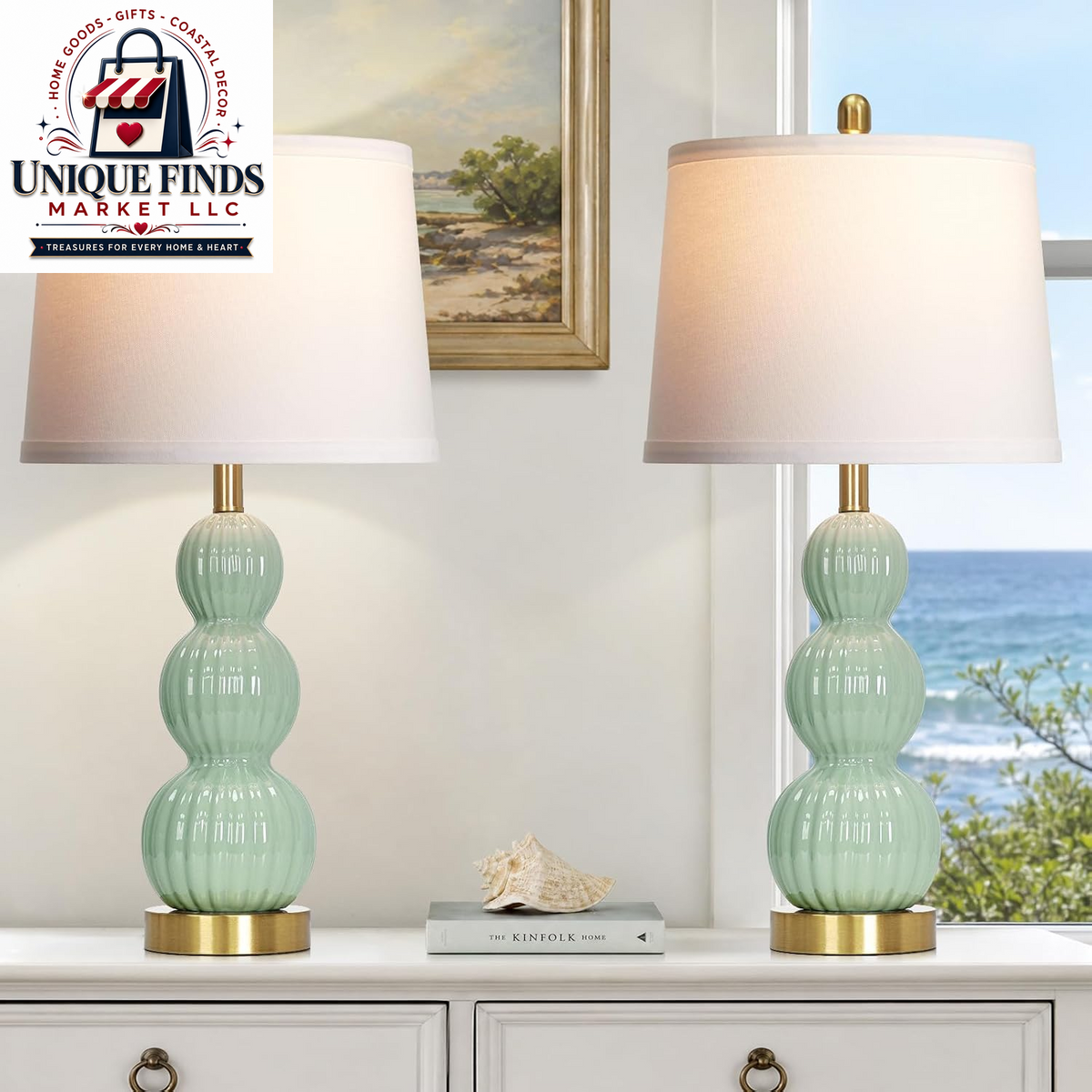 Set of 2 Sage Green 24.5" Ceramic Table Lamps for Bedroom and Living Room, Ideal for Nightstands and End Tables (Includes 2 LED Bulbs)