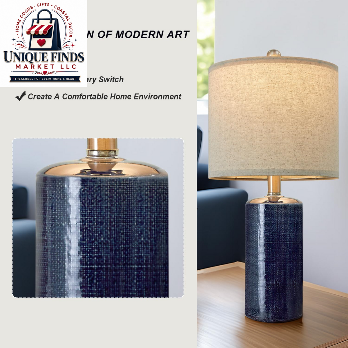 Small Table Lamps Set of 2 for Living Room 20.25" Blue Lamps Bedside Lamps
