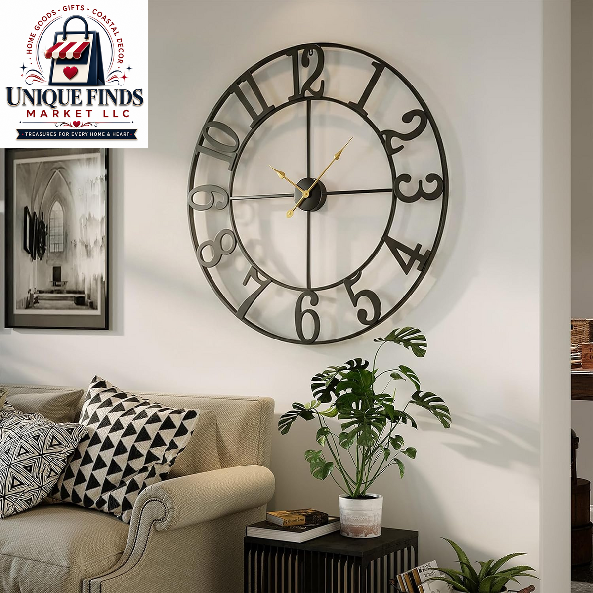 Cuspin 24-Inch Gold Metal Wall Clock for Elegant Living Room Decor