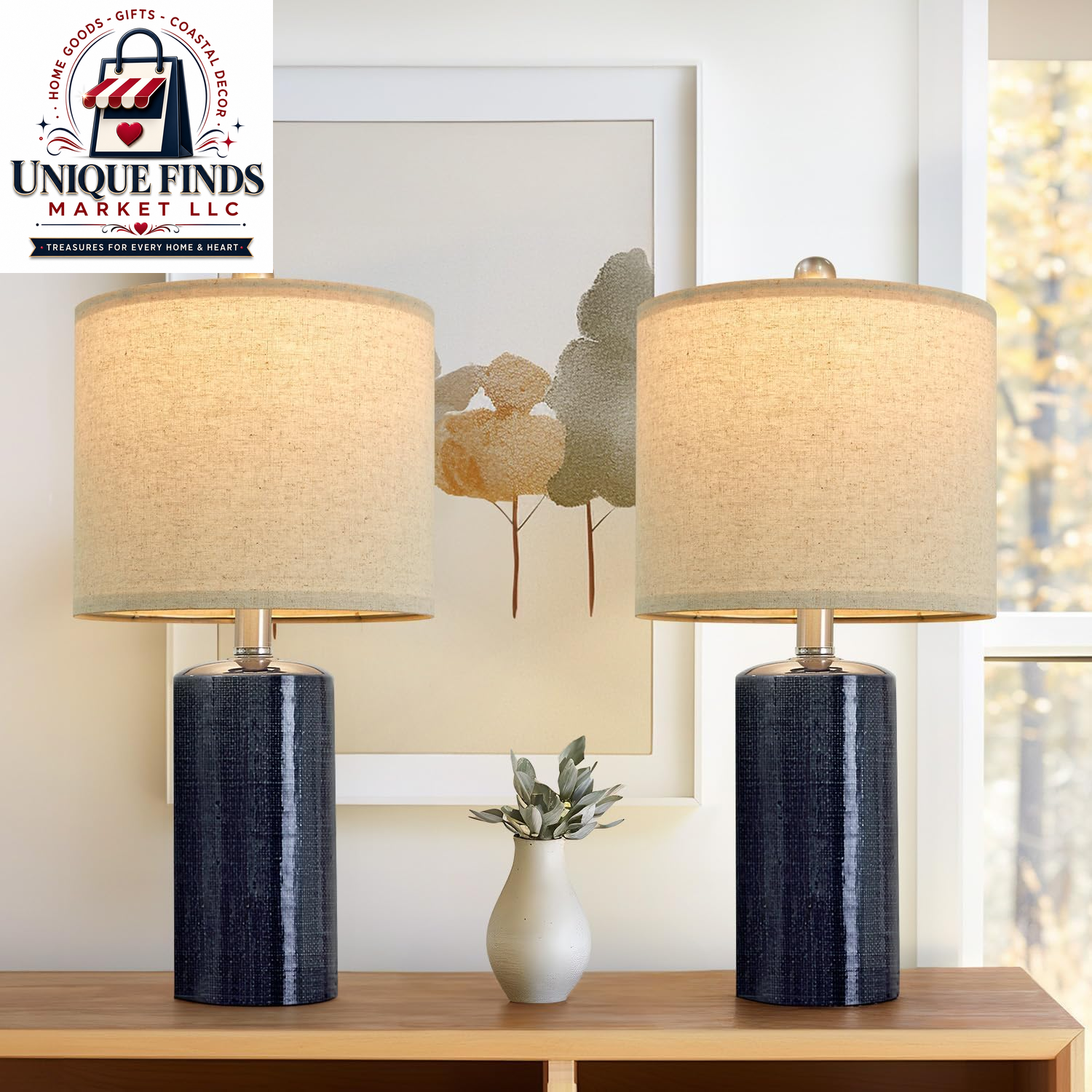 Small Table Lamps Set of 2 for Living Room 20.25" Blue Lamps Bedside Lamps