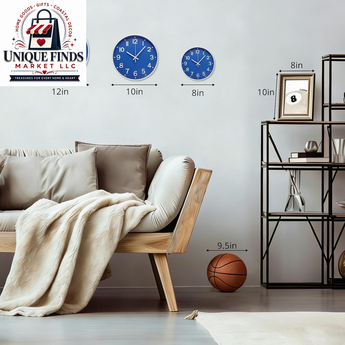 12-Inch Blue Modern Quartz Wall Clock - Silent Non-Ticking Battery Operated Decorative Timepiece for Living Room, Bedroom, Kitchen, and Office - Ideal Gift Option